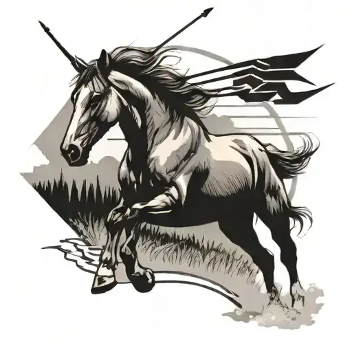 Horse Running In Field With Arrows