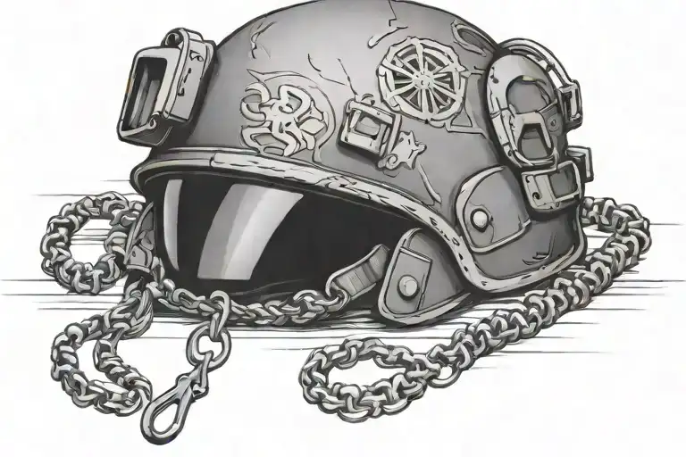 Calming Helmet With Dog Tags Wrapped Loosely