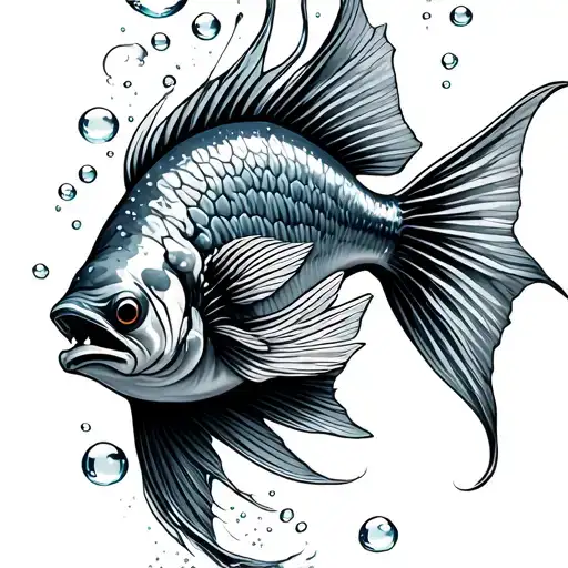 Fish And Bubbles Rising