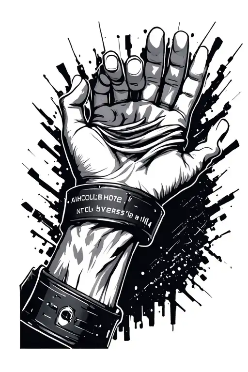 Blackout Band On The Wrist With Cybersigilism Coming Out Of It Until The Elbow