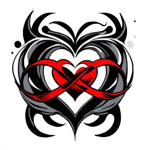 Heart With Infinite Sign In Black And Red Tribal