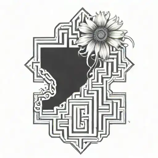 Labyrinth Maze Torn In Half With Daisy Flower And Smoke