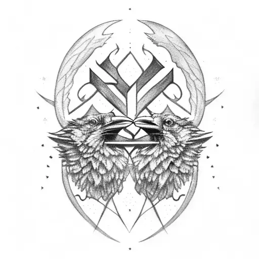 2 Ravens With Nordic Runes