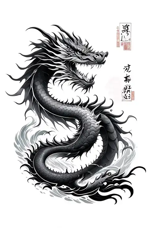 Ryujin Dragon With Water Background Japanese Style