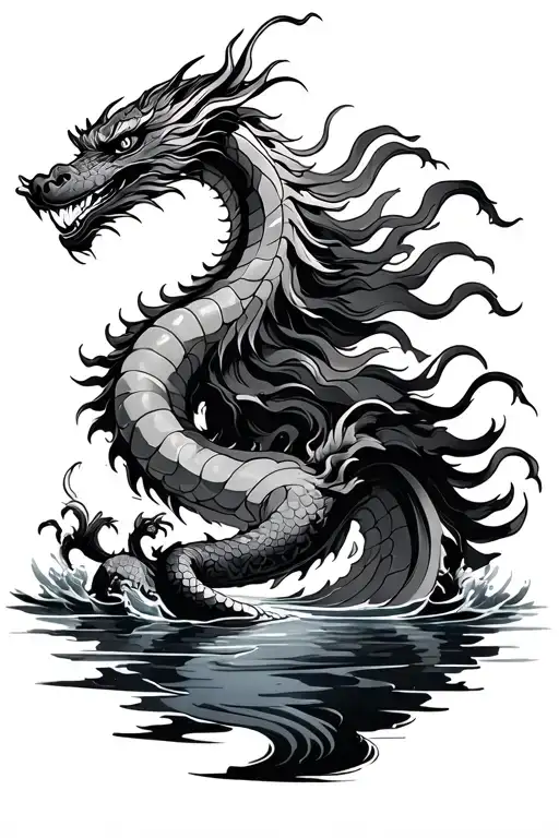 Ryujin Dragon With Water Background Japanese Style
