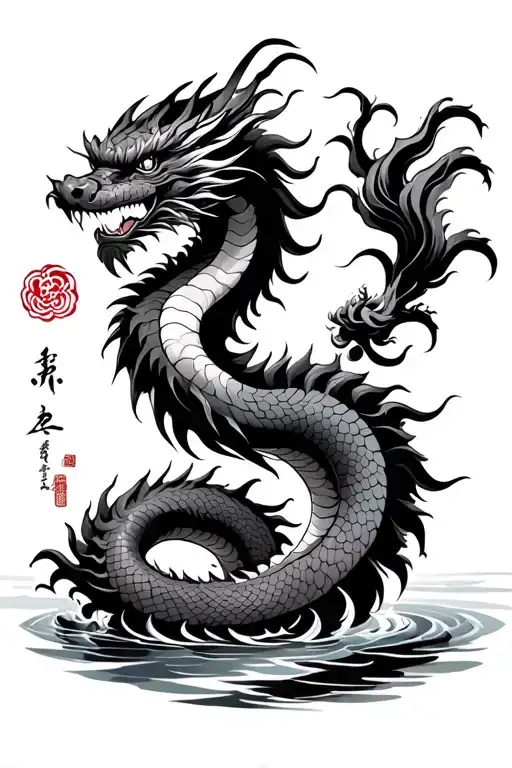 Japanese Dragon With Water Background