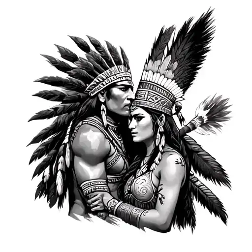 Aztec Warrior Gives Heat To Native American Woman