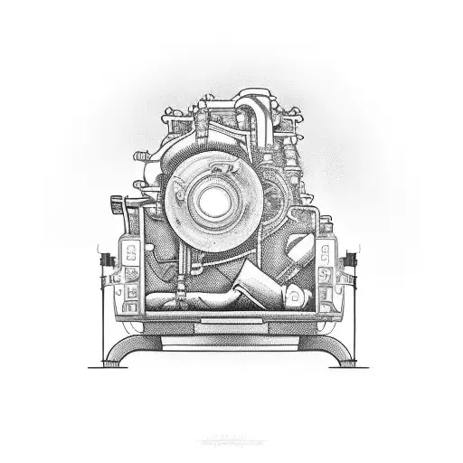 A Detailed Illustration Of A Machine Operator Working On A Race Car Engine