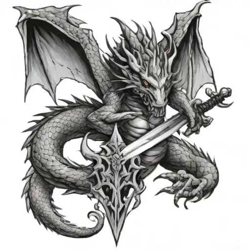 Dragon Creature Around Sword