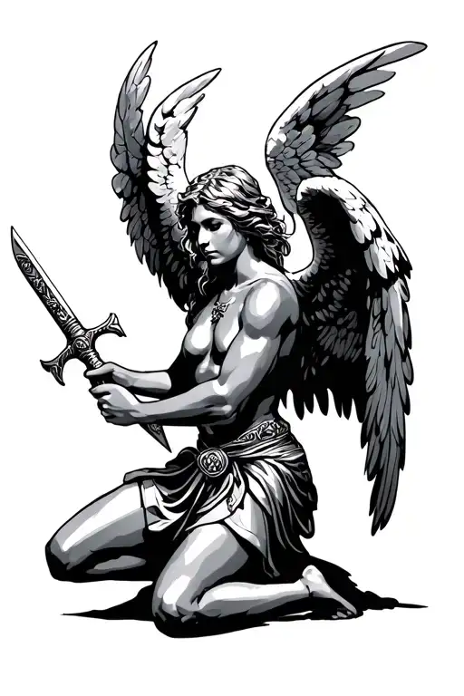 Kneeling Angel Holding A Sword