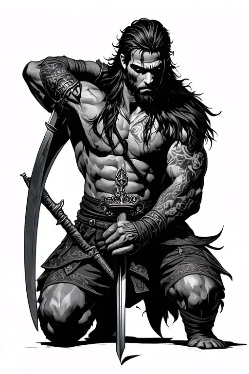 Kneeling Warrior Holding A Sword
