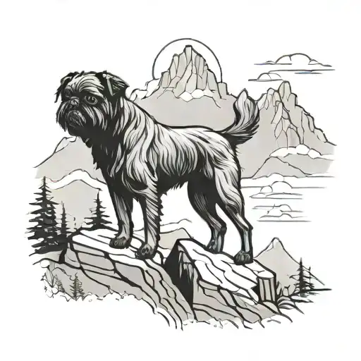 Brussels Griffon Dog Silhouette Mountain Peaks Forming The Silhouette
