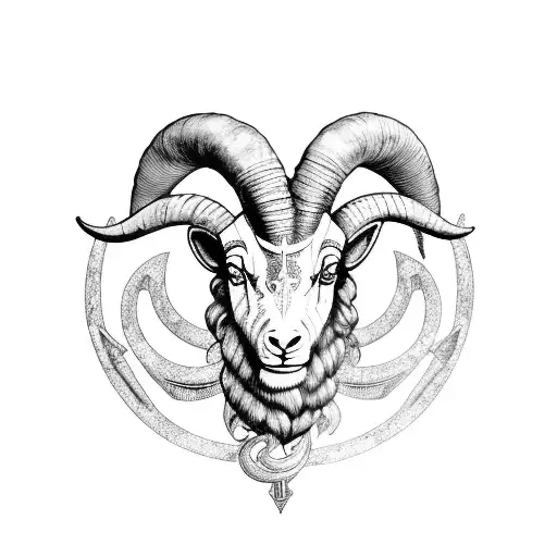 A Black-grey Tattoo Of The Aries Ram Romancing With A Sagittarius Archer