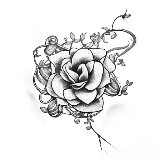 A Tattoo Of A Fishing Line Intertwining With Vines And Blooming Flowers