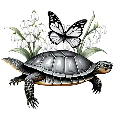 Lilly Of The Valley With Butterfly On Top And Turtle On The Bottom