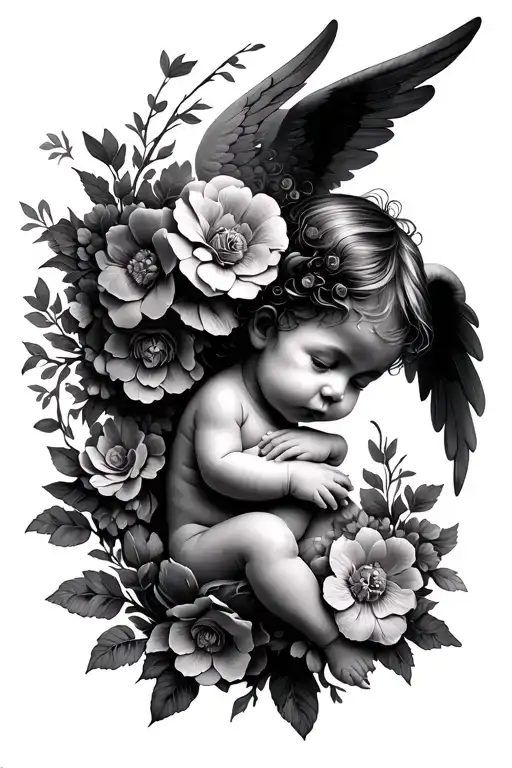 Baby Angel W Flowers Intertwined