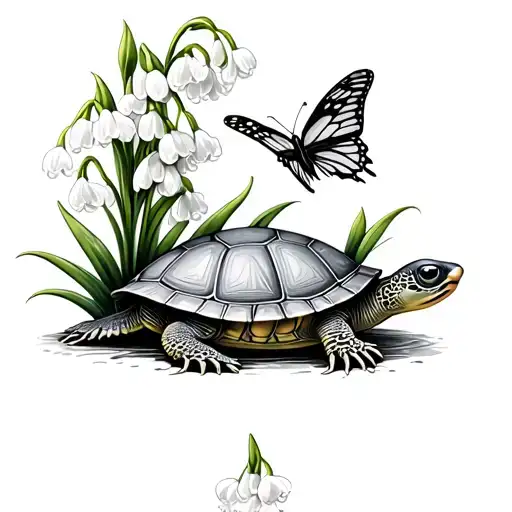 Lilly Of The Valley With Butterfly On Top And Turtle On The Bottom