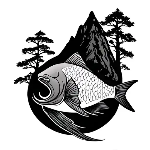 Simple Mountain Tree Fish