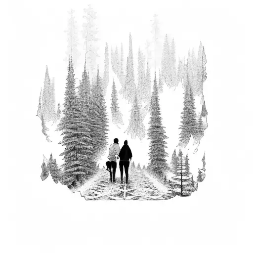 A Couple With A Dog Walking Through A Forest Of Giant Sequoias