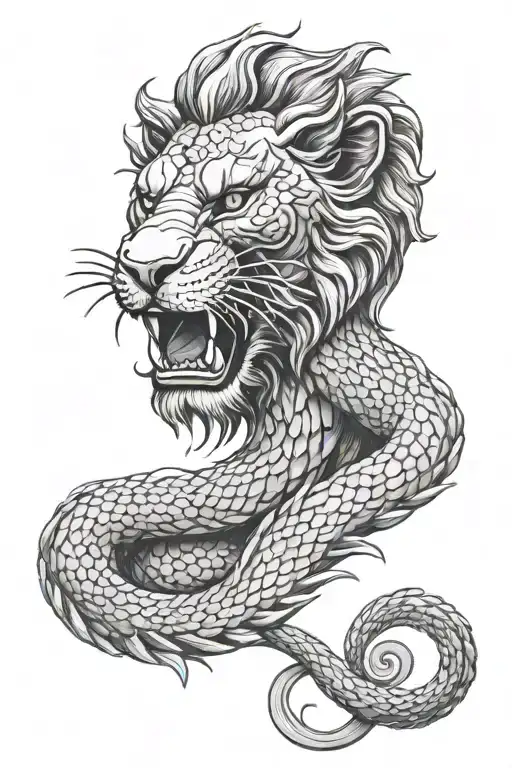 Red Lion Head Biting Scales Balancing Life