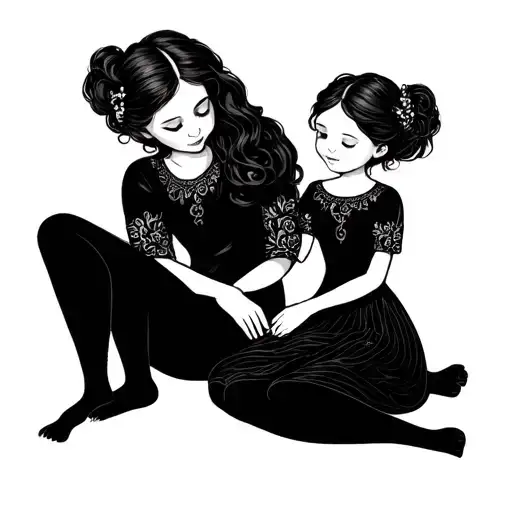 Mother And Daughter Sitting