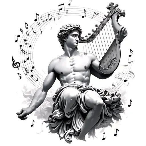 Apollo With Lyre And Music Notes Floating