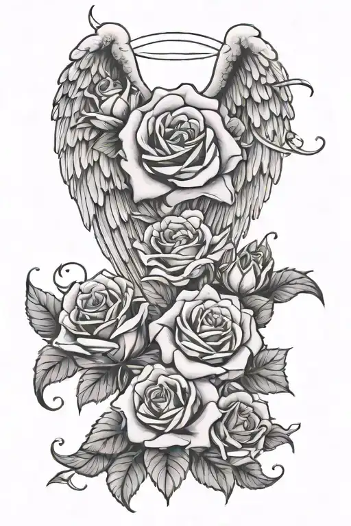 Angel Wings With Roses Growing