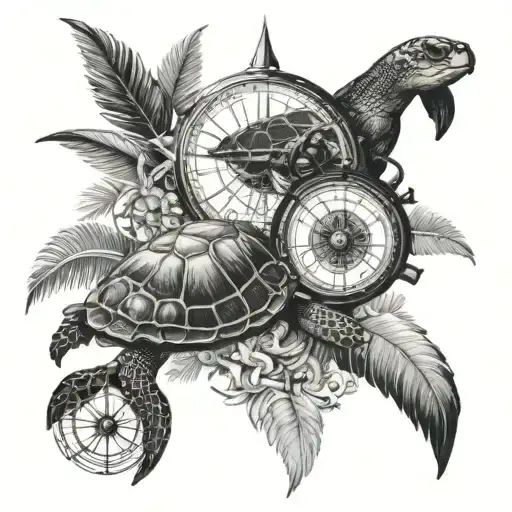 Cover Palm Tree Turtle Compass With Map In