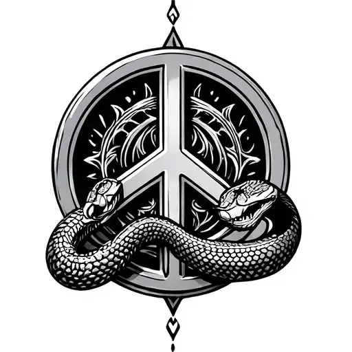 Snake Over Peace Symbol Combined In Baroque Style
