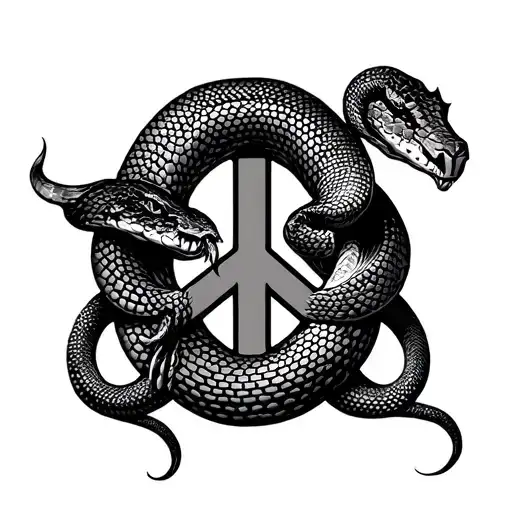 Snake Over Peace Symbol Combined In Baroque Style