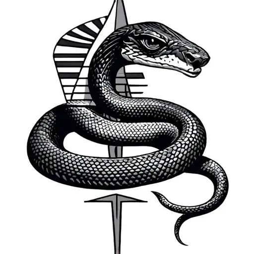 Snake Over Egyptian Djed Symbol Combined