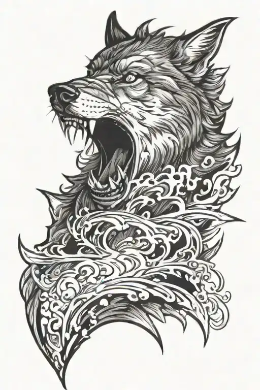 Wolf Snarling Half Sleeve Water Reflection