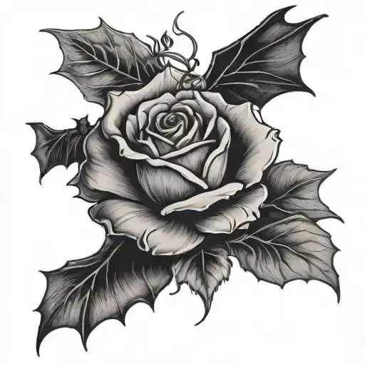Black Rose With Two Bats Flying