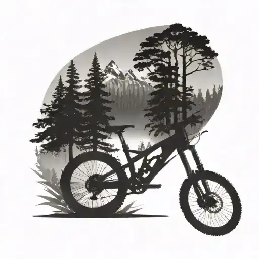A Mountainbike Silhouette Against A Backdrop Of Towering Trees In The Forest