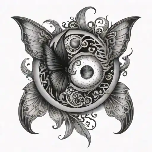 Sun And Moon Forming The Wings Of A Butterfly In A Yin Yang Shape