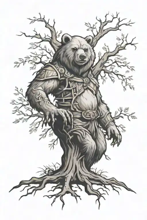 A Tree With A Warrior Bear In The Center
