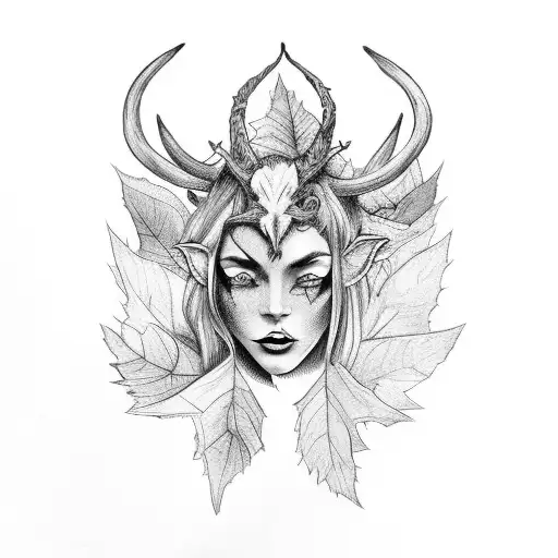 Witch Monster With Horns And Leafs