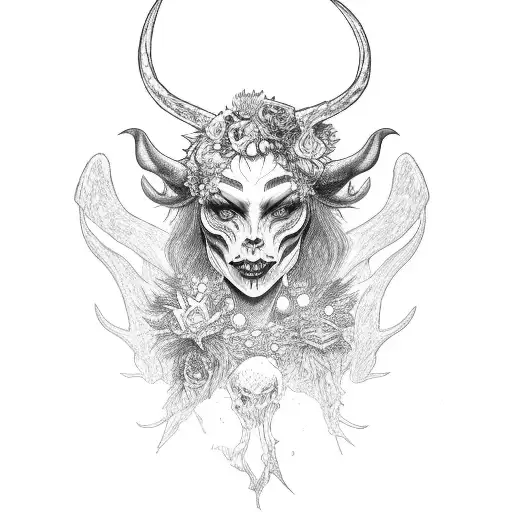 Witch Monster With Horns And Foral
