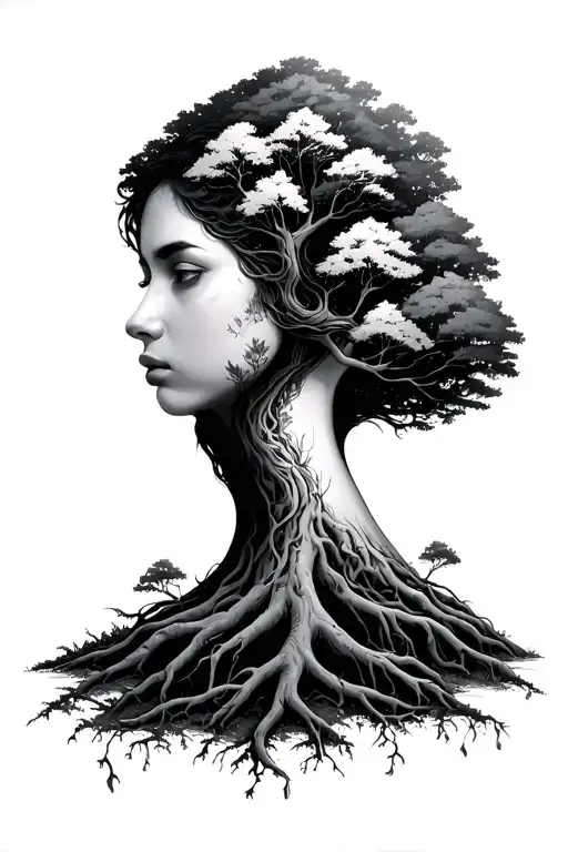 Half Woman Half Tree Growing Together