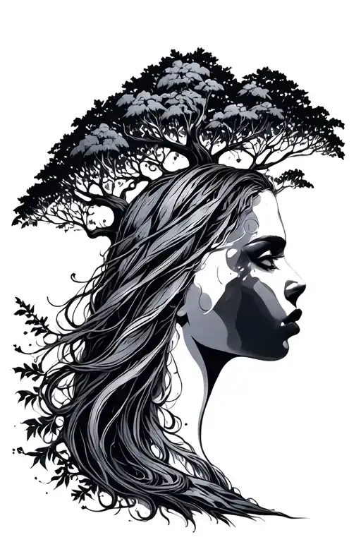 Half Woman Half Tree Silhouette