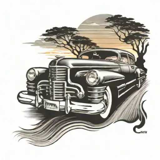 Cadillac Coupe Deville Driving Away Into Sunset