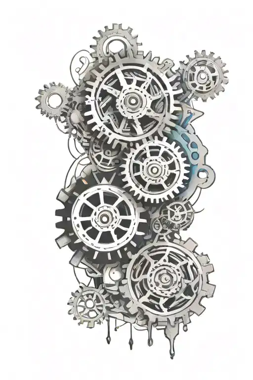 Brain With Gears And Blue Print Background
