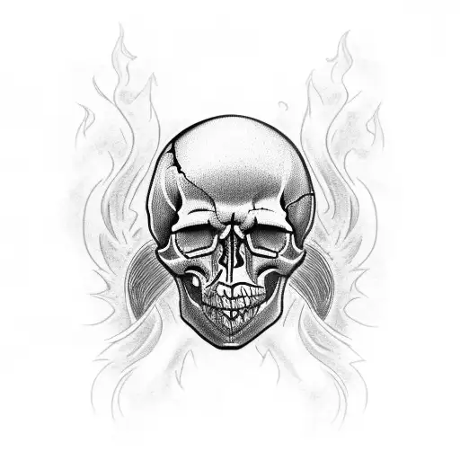 Skull With Flames And Car In The Background
