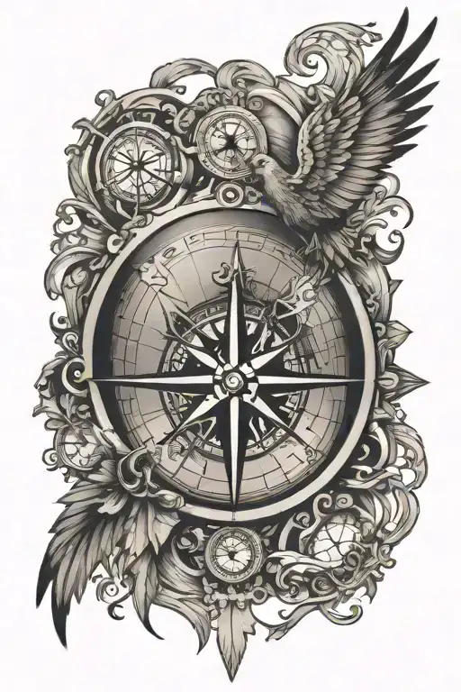Nautical Compass With Wings