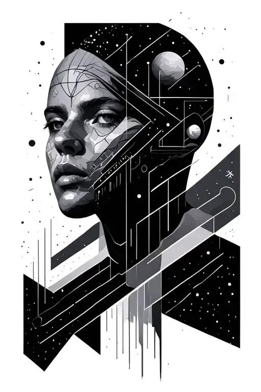 Geometric In Space With Fine Facial Lines