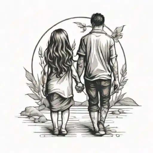 Brother And Sister Holding Hands From Behind