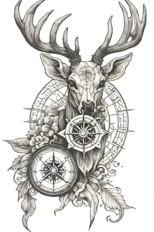 Deer Skull With Compass