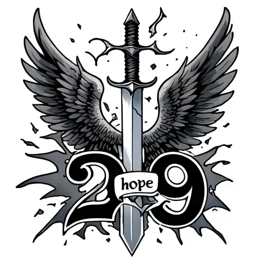 A Broken Sword With Wings With The Word Hope And Underneath The Number 29