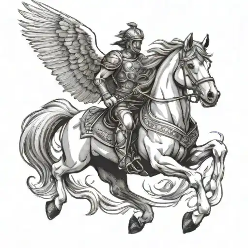 Hunnic Warrior Riding Pegasus Horse Jumping