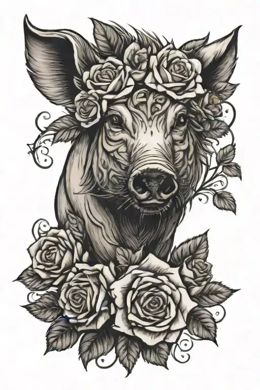 Wild Hog With Roses